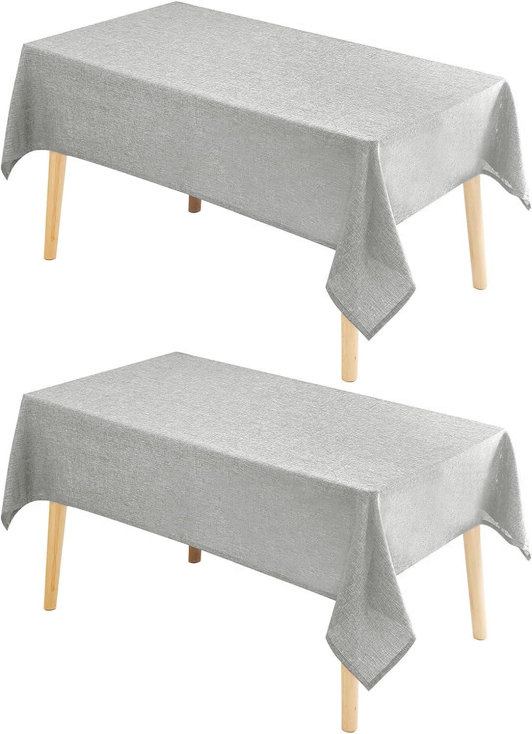 Hiasan 2 Pack Faux Linen Rectangle Tablecloth - Wrinkle and Stain Resistant Washable Table Cloth for Kitchen Dining Room Holiday Table Cover for Party Dinner, Light Grey, 54 x 108 Inch