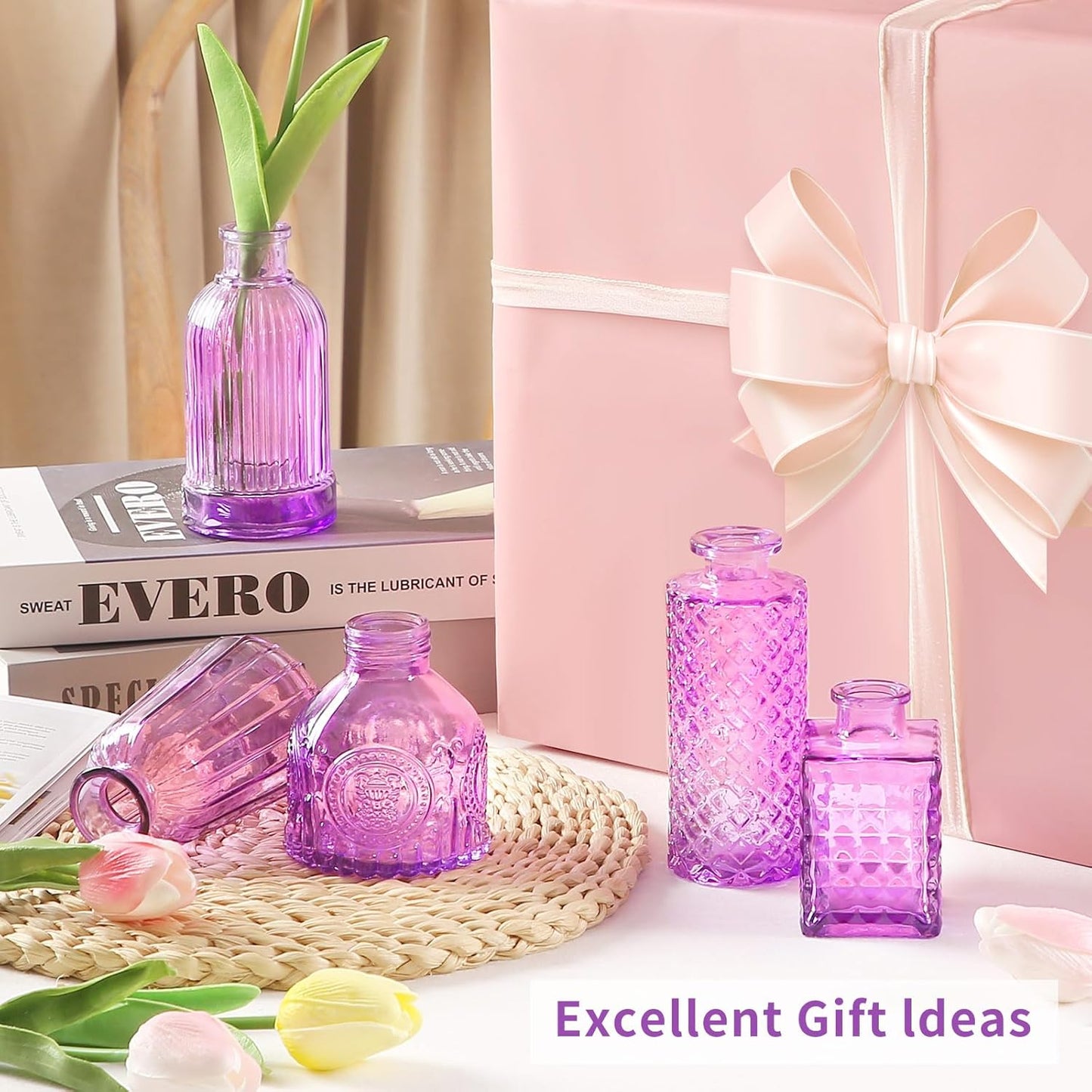 Glass Bud Vases in Bulk Set of 30 Pcs,Small Glass Vases for Flowers as Wedding Centerpieces for Tables,Clear Flower Vases Suitble for Wedding Decorations,Home Decor (Light Purple, 30 pcs)