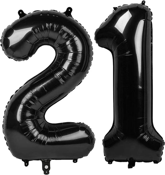 Black Number 21 Balloon 40 Inch Birthday Decorations, Anniversary and Graduation Party Supplies