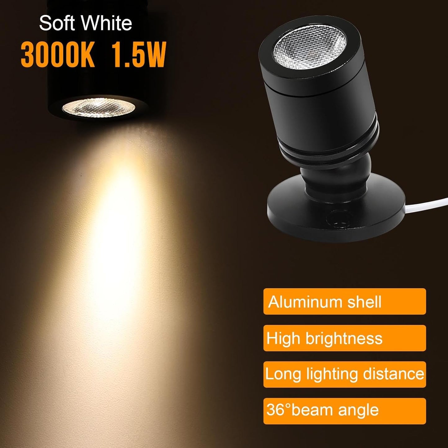 Taysing LED Spot Light Indoor Little Mini Spotlight Accent Lights for Display,Paintings,Pictures,Plants,Jewelry,Shelves, Cabinets,Posters,Showcase(SoftWhite 6 Pack Dimming&Timing)
