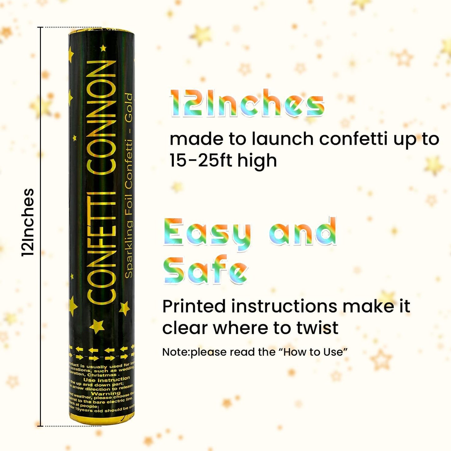 Confetti Poppers Gold Confetti Cannon 12Pack Metallic Foil Stars Sequin Golden Confetti Party Poppers Confetti Shooters for Celebration Birthday Wedding 2024Graduation 4th of July New Year Christmas