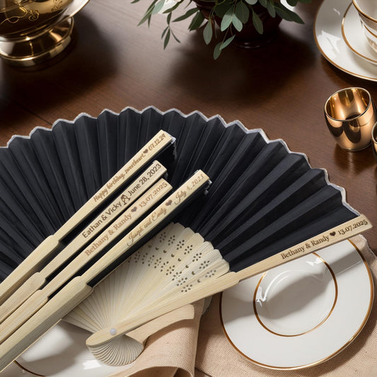 80Pcs Personalized Silk Fans Folding Hand Fan, Custom Wedding Bridal Party Favors, Summer Wedding Bride, Wedding Gift, Thank You Gift (Black)