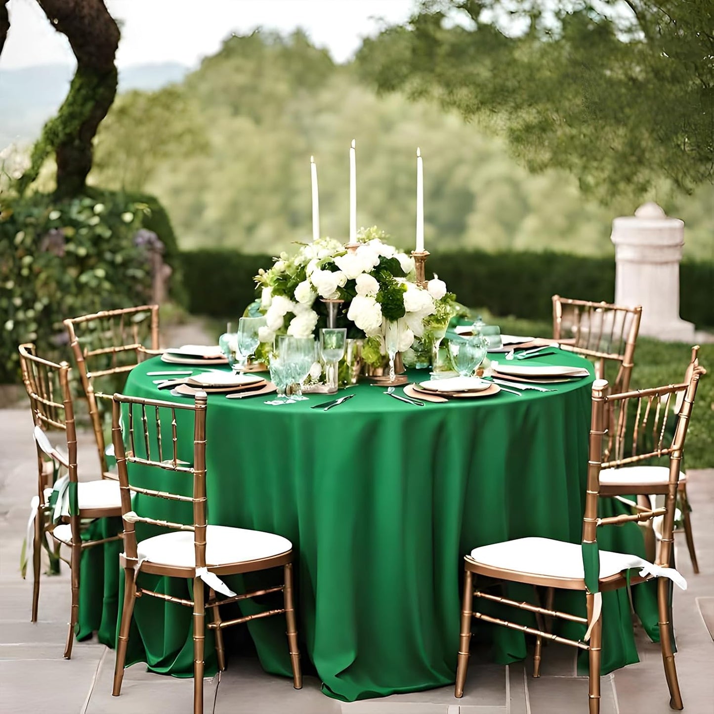 8 Pack Green Round Tablecloth 120 Inch Stain and Wrinkle Resistant Round Green Table Cloth Reusable and Washable Polyester Fabric Table Covers for Buffet Wedding Party and Banquet