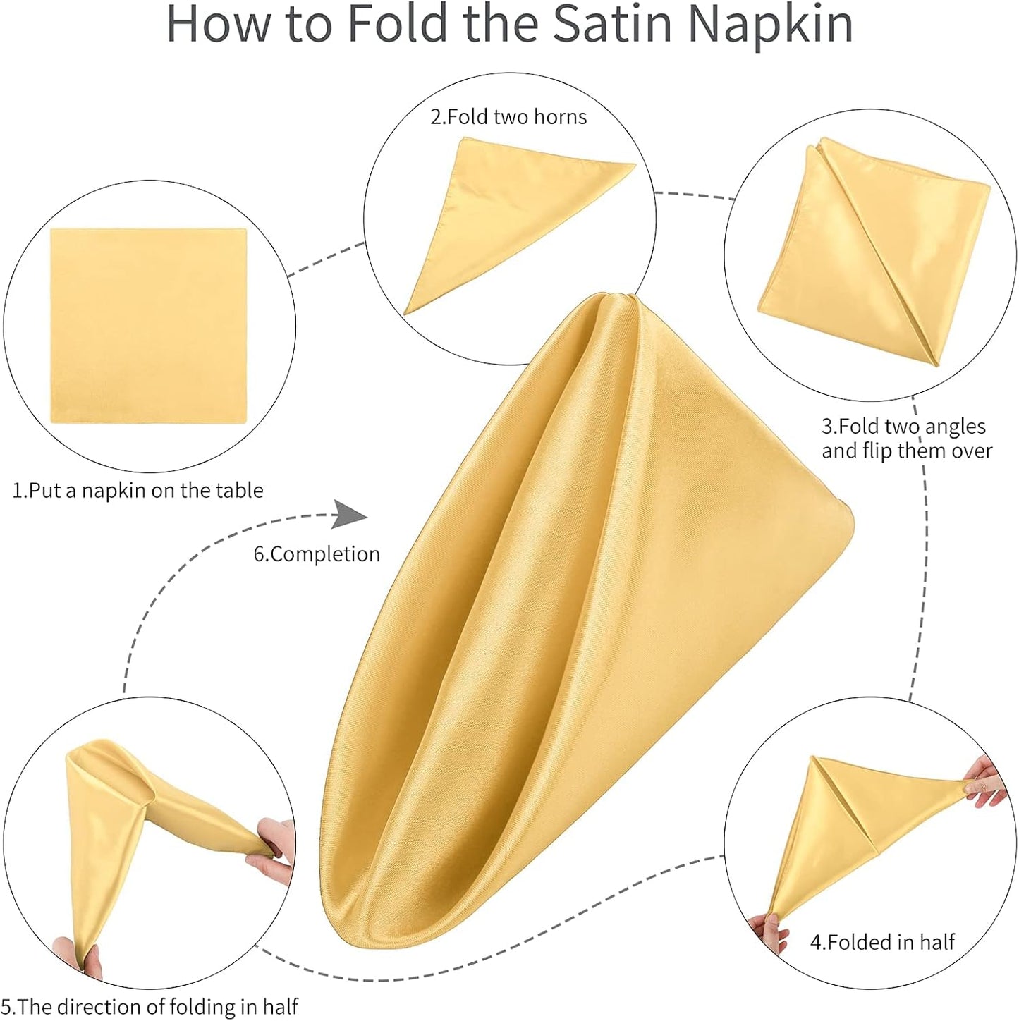 ANECO 16 Pack Square Satin Napkin Bright Silk Table Napkin Soft Smooth Fabric Table Napkin for Wedding Banquet Party Decoration, Gold, 20 x 20 Inch