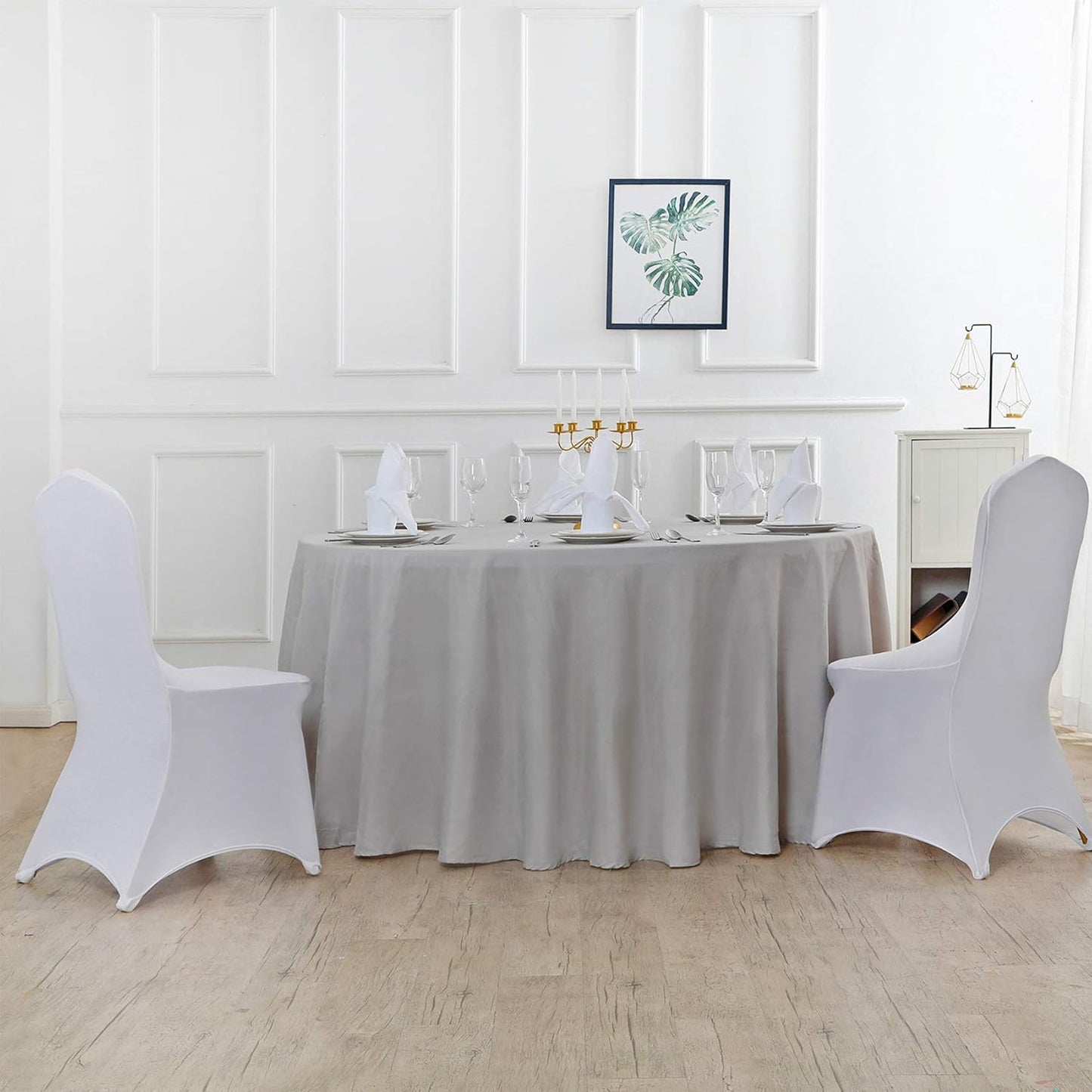 132 inch Round Tablecloth Washable Polyester Table Cloth Decorative Table Cover for Wedding Party Dining Banquet（132 inch,Silver）