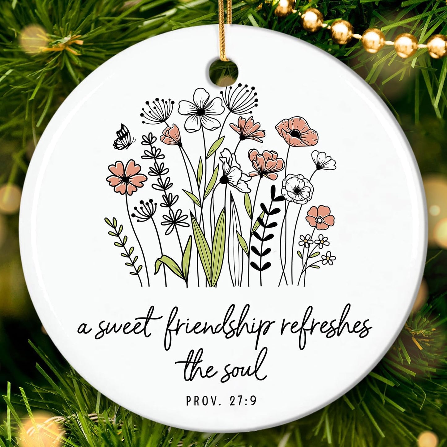 HEXMOZ Friend Ornament - Christian Friendship Gifts for Women, Best Friend Religious, Inspirational Bible Verse Proverbs 27:9 - A Sweet Friendship Refreshes The Soul Scripture - Christmas Ornament