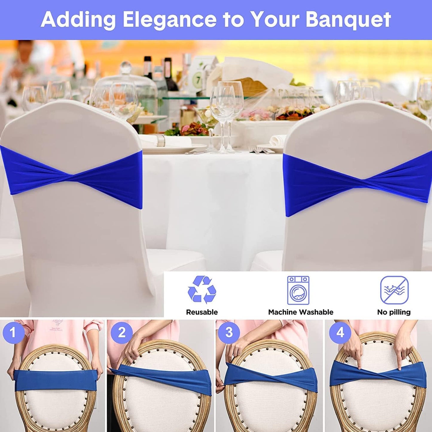 VDS Pack of 125 PCS | Burgundy | Spandex Chair Sashes Bows Without Buckle | Stretch Elastic Banquet Universal Folding Chair Band Tie with for Wedding Party Conference Celebration Event Decoration