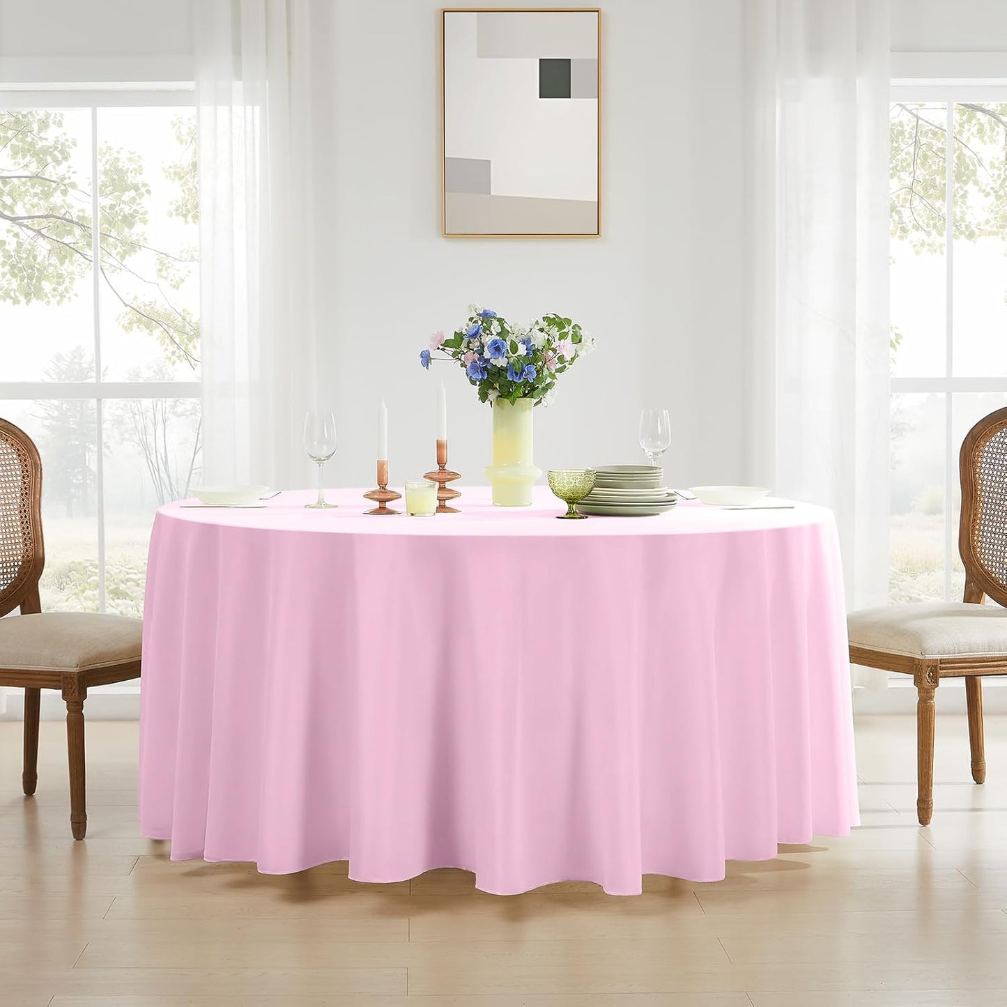 Round Tablecloth 132 Inch 6 Pack Pink Tablecloths Washable Decorative Linen Polyester Table Clothes Cover for Dining Table Banquets Buffet Parties and Wedding