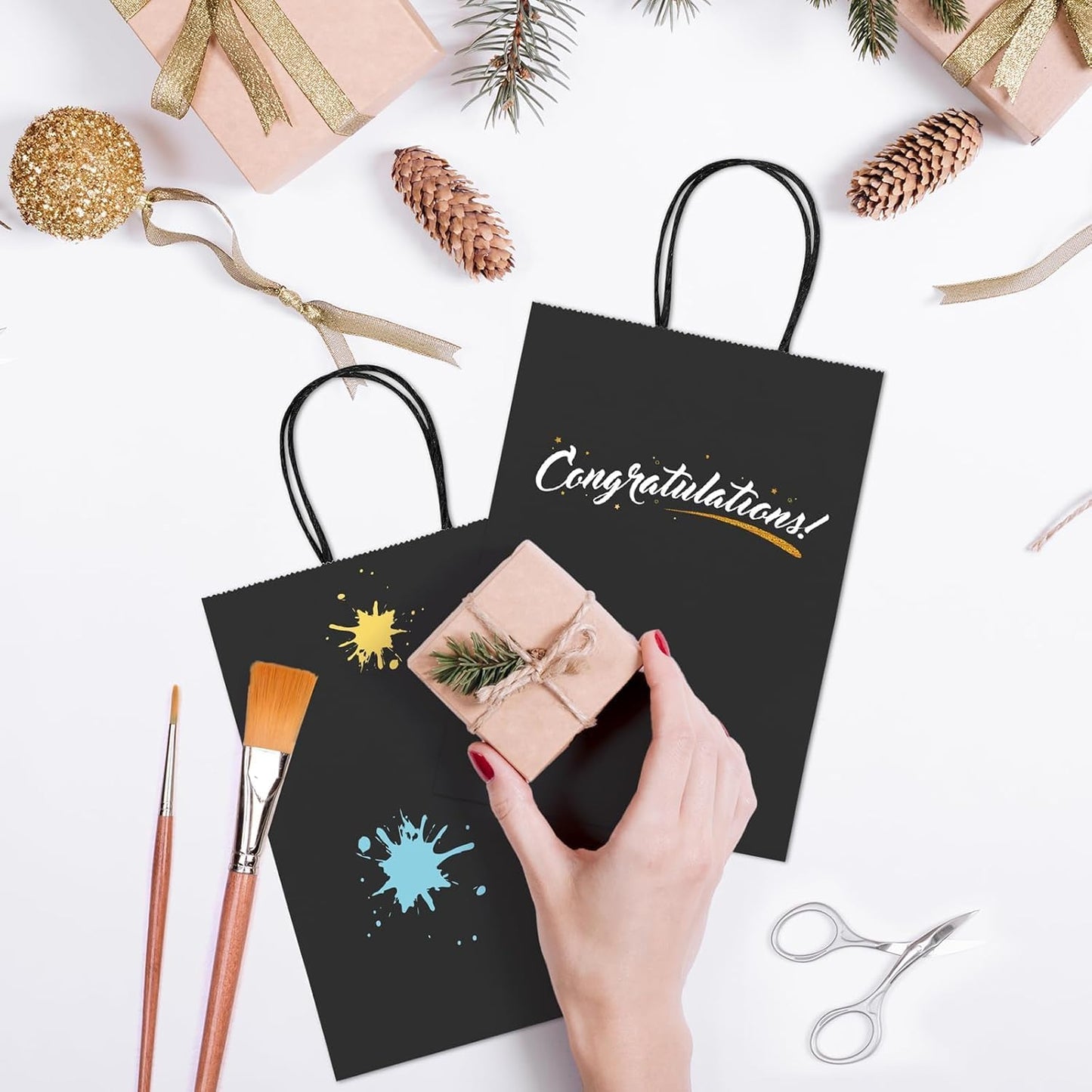 GSSUSA Paper Gift Bags 5.25x3.75x8 Inch 20000 Pack, Valentine's Day Gift Wrap Bags with Handles, Black Kraft Paper Bag for Small Business, Heavy Duty Bulk, for Birthday Party Favors, Shopping, Retail