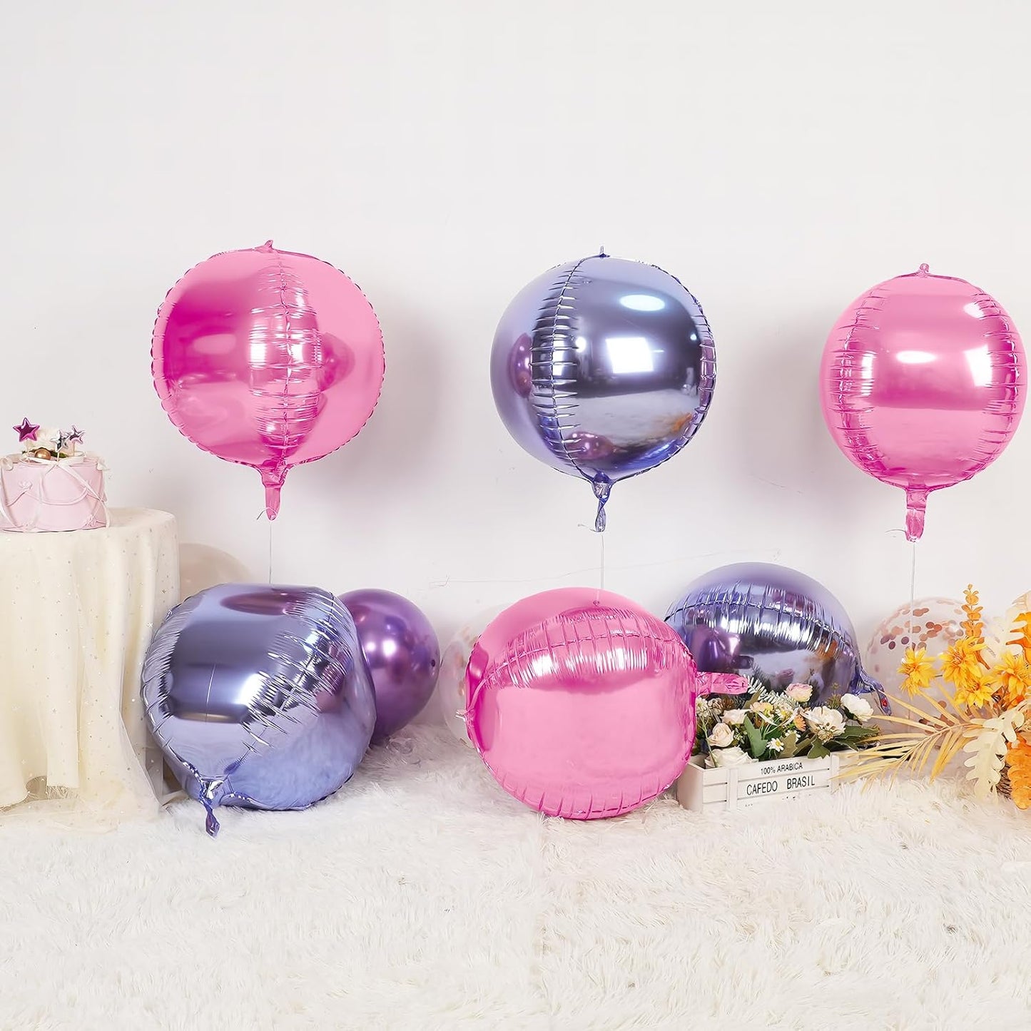 6Pcs Pink purple Round Foil Balloons,Giant 4D Round Ball Balloon,22 Inch Metallic Pink purple Balloons for Birthday Wedding Prom Party Decorations