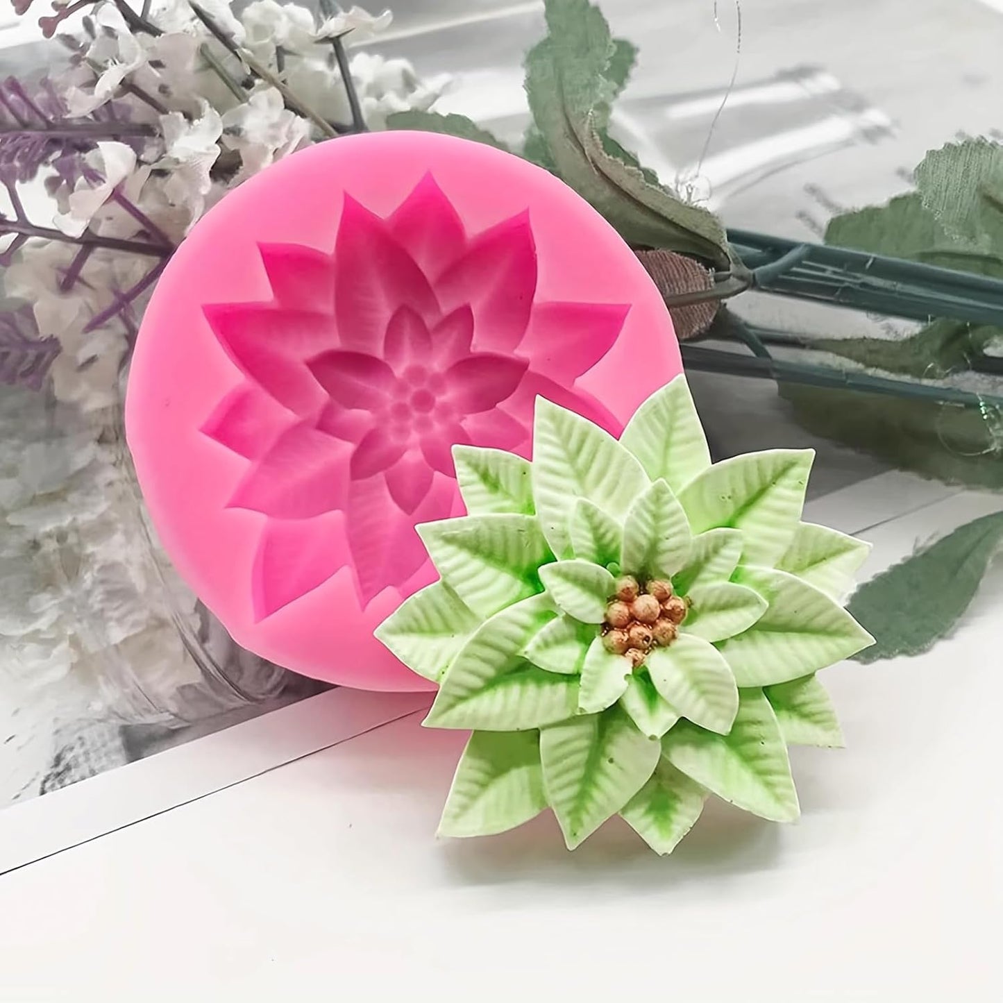 2PCS Christmas Holly Leaf Silicone Molds, Christmas Chocolate Fondant Mold for Baking, Plant Leave Resin Candle Soap Mold, Cake Decorating Dessert Mold, DIY Resin Casting Clay Craft Accessories