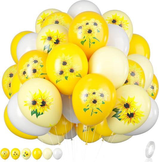Sunflower Balloons, 12 inch Sunflower printed Balloons Yellow pastel yellow White Sunflower Balloons for Sunflower Themed Baby Shower Birthday Wedding Party Decorations Supplies