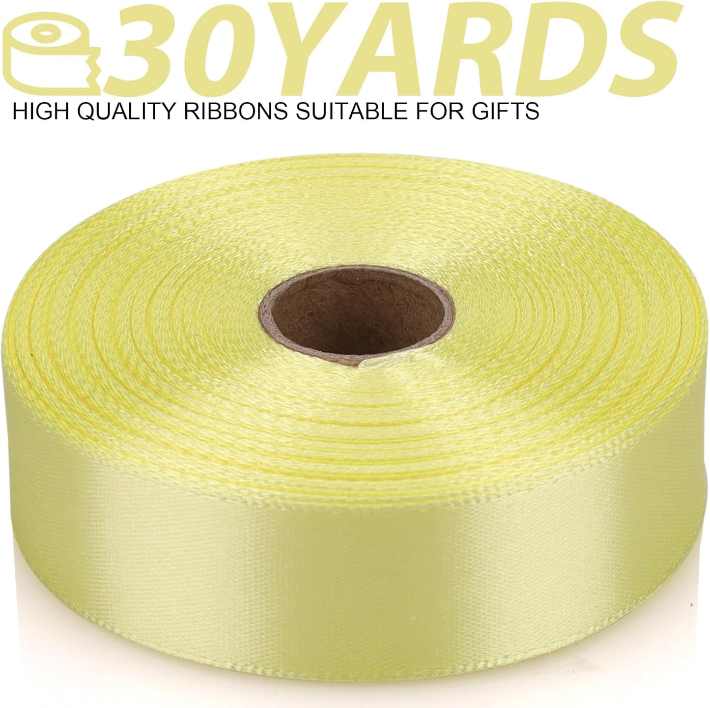 Rice Yellow Ribbon 7/8 Inch 30 Yards Satin Craft Ribbon-Single Face Polyester Ribbon for Handmade Roses,Gift Wrapping,Timeless Flower,Bouquets,Wedding and Party Decoration