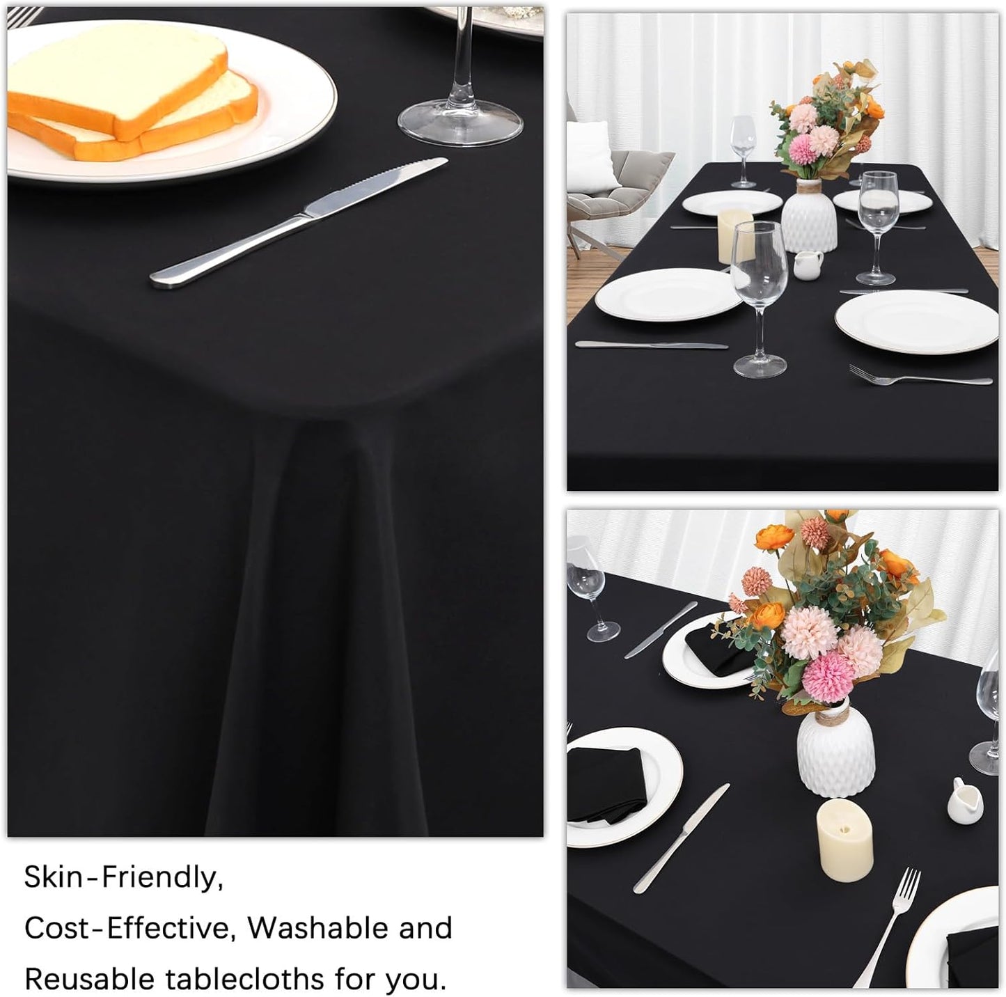 8 Pack Black Tablecloths 60 x 84 Inch Rectangular Table Cloths for Rectangle Tables 4ft, Wrinkle Resistant Black Table Cloth Washable Polyester Fabric for Buffet Wedding Party Banquet