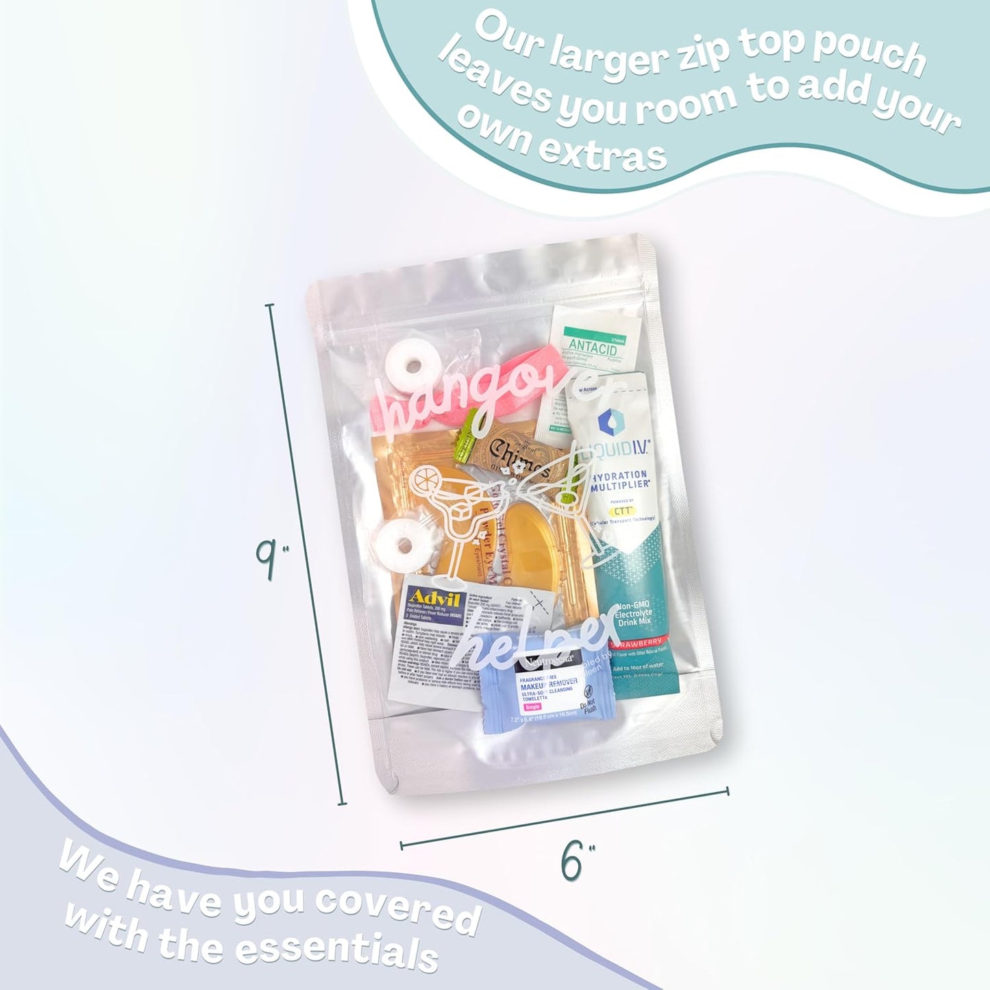 Hangover Kit (1 Pack) Pre Filled Party Favors, Goodie Bags, Gift for Bachelorette, Wedding, 21st Birthday, Girls Trip and All Celebrations