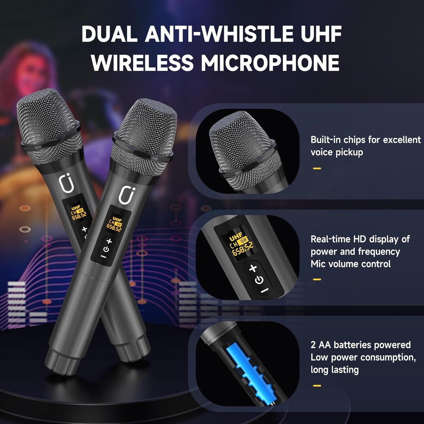 Karaoke Machine with 2 Microphones: HWWR Portable Karaoke Machine for Adults Kids, Party Bluetooth Speaker with Bass/Treble Adjustment, PA System with Remote Control/LED Lights, Support REC/USB/AUX