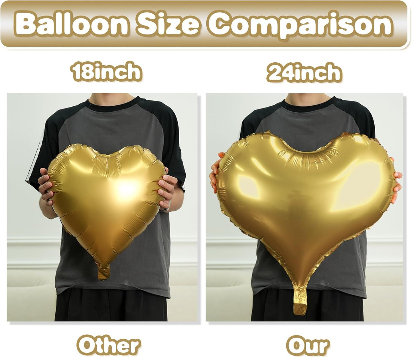 White Gold Heart Balloons,24Inch Large Cream White Heart foil Balloon for Valentine's Day Birthday Wedding Baby Shower Anniversary Decorations