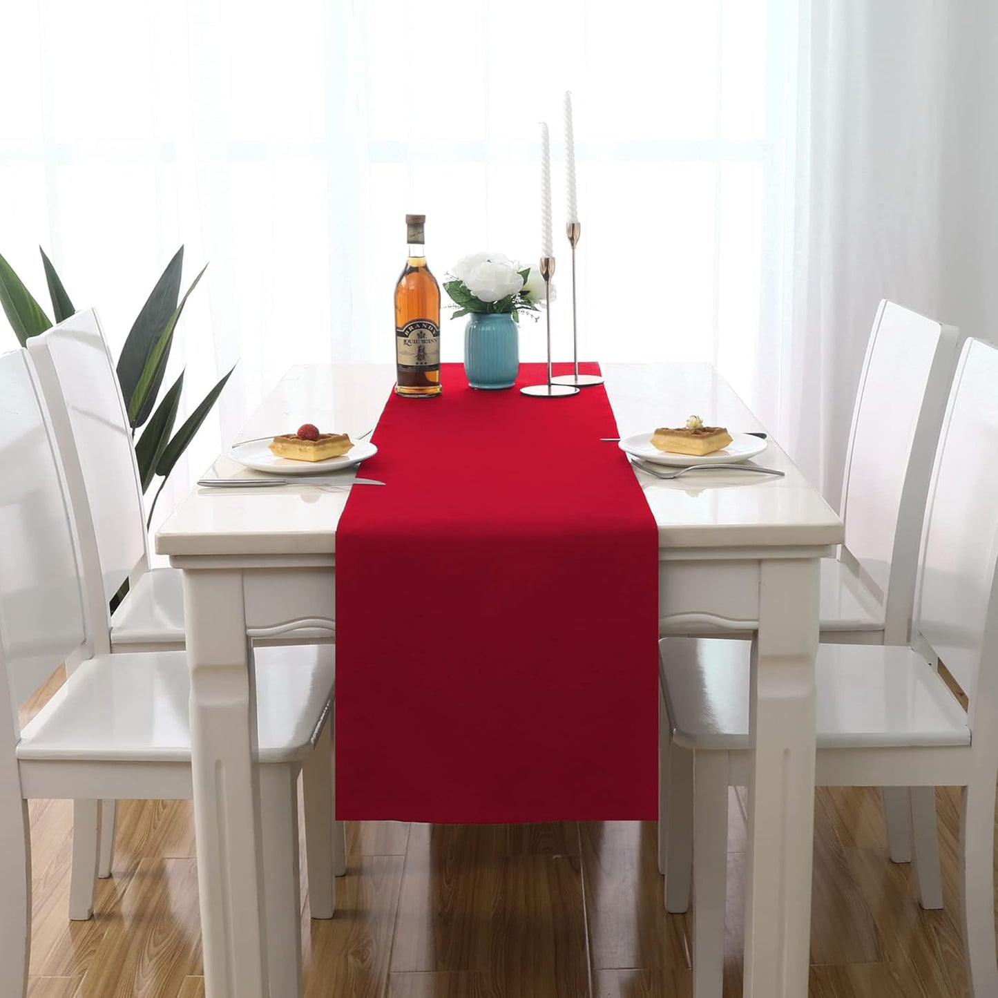 DUALIFE Red Table Runner 14 x 72 inch Divine for Valentines Day Mother's Day Wedding Holiday Dining, Natural Fabric Handcrafted Dresser Scarf Banquet Catering Services Event 1 Piece