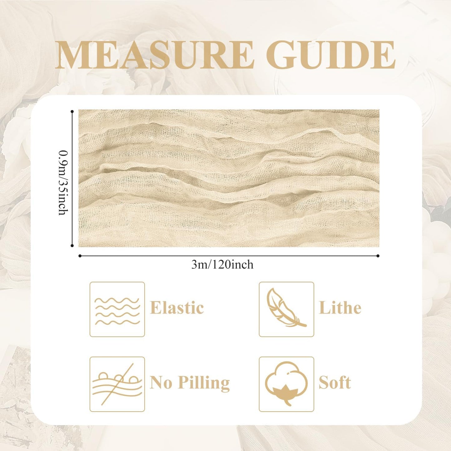 Asee'm 6pcs Cheesecloth Table Runner 120 Inches Long Beige Boho Gauze Cheese Cloth Runner 10FT Rustic Sheer Table Runners for Christmas Wedding Party Baby Shower Spring Easter Decoration