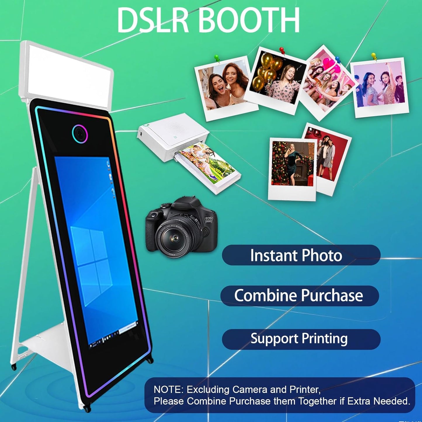 65''Magic Mirror Photo Booth Machine,Mirror Photo Booth 43''Touch Screen,Photo Booth with Flight Case,App Control,RGB Light for Wedding Party Events (White, Machine+Mini Printer)