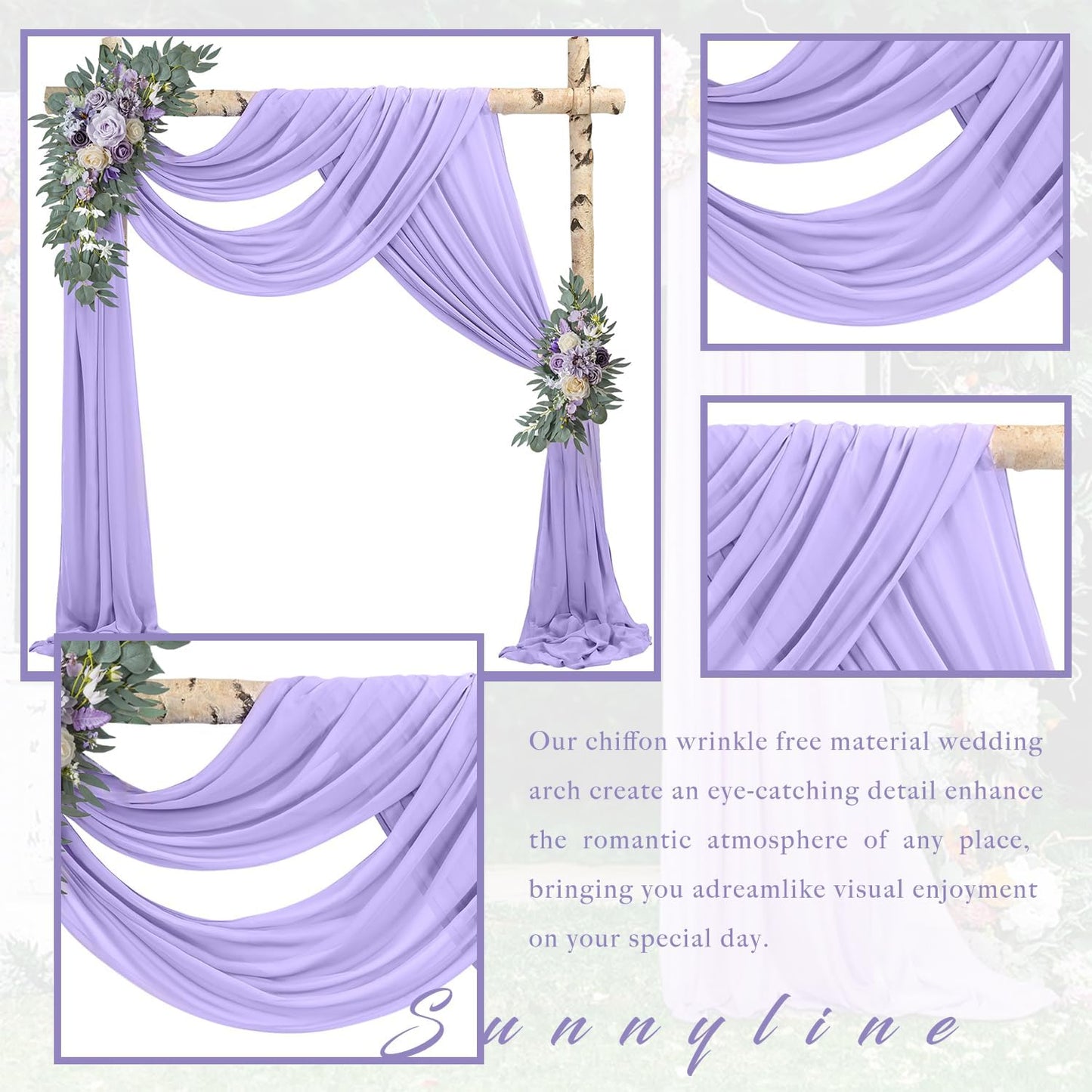 Wedding Arch Draping Fabric 2 Panels 20Ft Length x 28" Width Lilac Arch Drapes Chiffon Fabric Sheer Curtains Backdrop for Party Ceremony Decor Wedding Outdoor Indoor Stage Reception Decorations