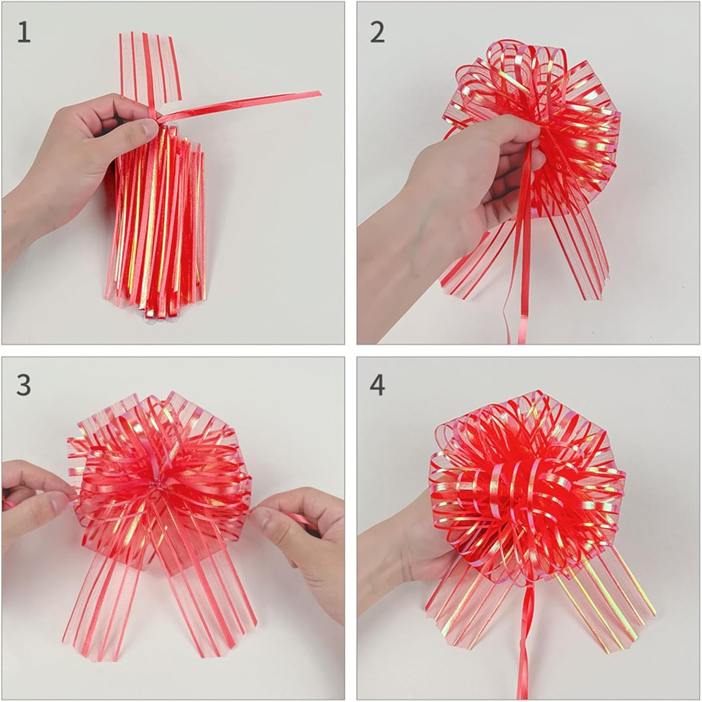 6 Pcs 6 Inch Large Organza Pull Bow Ribbon – Elegant Gift Bows for Wedding Decorations, Christmas Wrapping, Birthday Parties, Car Decor, Gift Baskets, and Valentine's Day Packaging(Red)