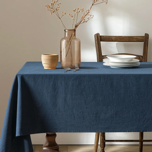 MIULEE Linen Cotton Blend Tablecloth Rectangle, Luxury Waterproof Stain Resistant Durable Farmhouse Oblong Table Cloth for Dining Party Christmas Weddings Birthday, 52 x 84 inch, Navy Blue