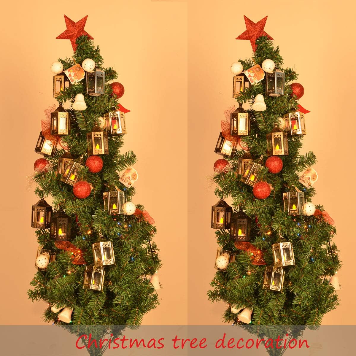 zkee Mini Star Lantern with Flickering LED,Battery Included,Christmas Decorative Indoor Candle Lantern（Set of 8,Black）