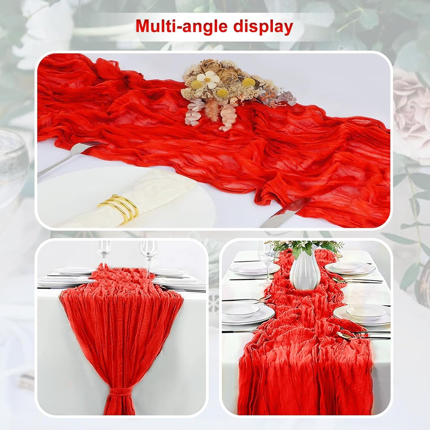 6 Pack Red Cheesecloth Table Runner 35x120 Inch 10Ft Rustic Gauze Cheese Cloth Table Runner Sheer Cheesecloth Table Runners for Wedding Party Bridal Shower Decoration