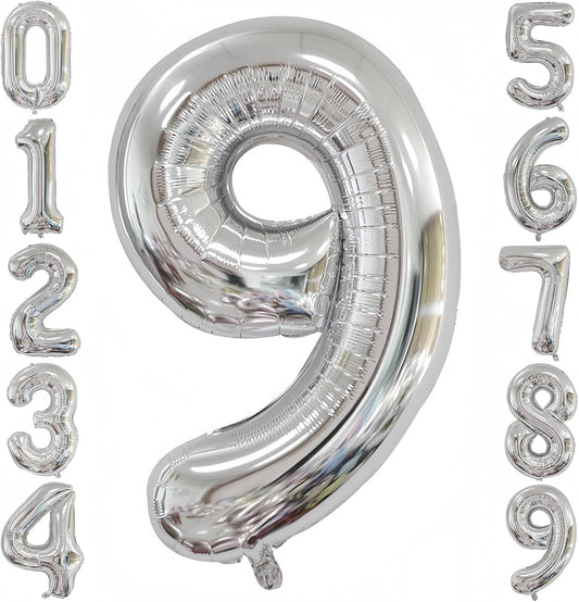 Silver 9 Balloon,40 Inch Number 9 Balloon,9 Birthday Balloon Decorations,Helium Silver 9 Balloon Number for Birthday Party Decorations