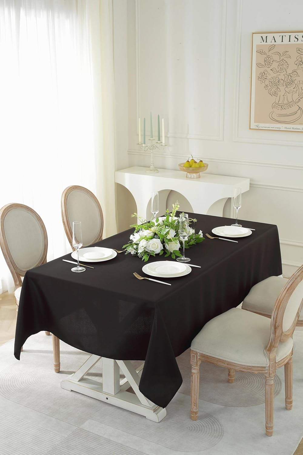 Craft And Party Rectangle Tablecloth, 60 x 126 Inch Black Tablecloth, 8ft Rectangle Table Cloth, Polyester Fabric Washable Tablecloth for Home, Party, Wedding or Restaurant Use.