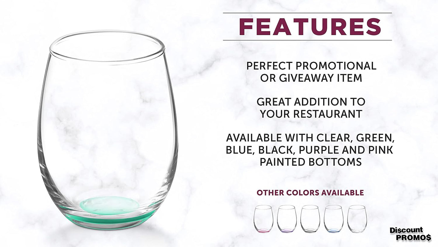 DISCOUNT PROMOS Stemless Wine Glasses by ARC 5.5 oz. Set of 12, Bulk Pack - Perfect for Hotel, Bar, Restaurant or Lounge - Green