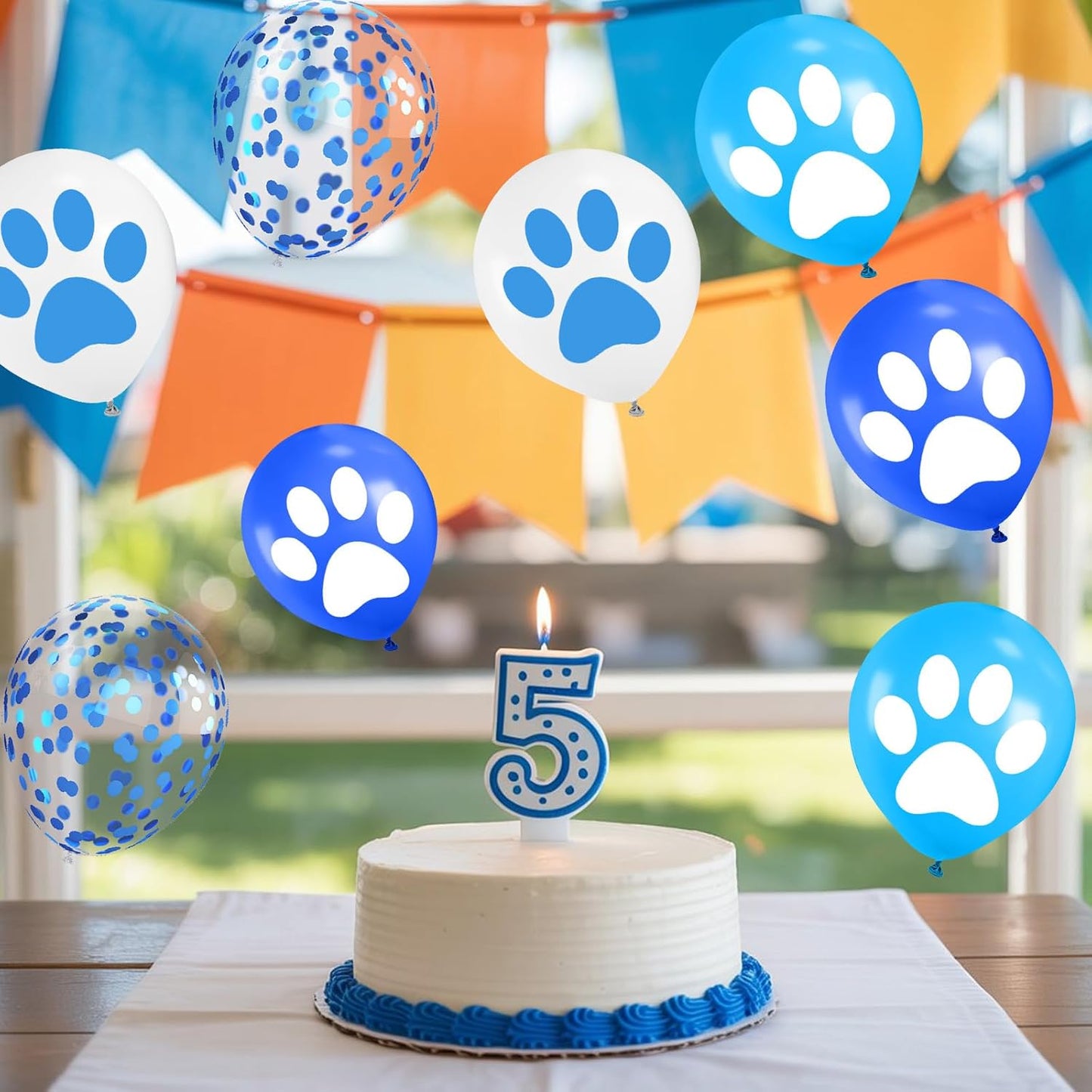 Paw Print Balloons, 12 Inch Navy Light Blue White Paw Print Confetti Dog Birthday Balloons for Boy Girl Dog Birthday Party Decorations Baby Shower Graduation Celebration Backdrop
