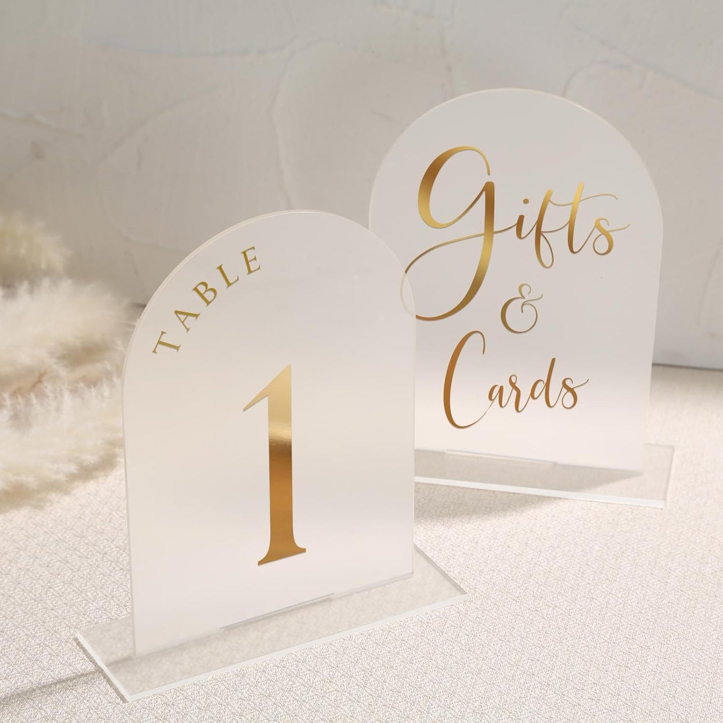 UNIQOOO 10 Pack Acrylic 5x7 Frosted Arch Table Sign for Wedding with Holders, 1/8 in Thick, DIY Blank Arch Sign Sheet Perfect for Decoration, Party,Anniversary, Event, Stand Included