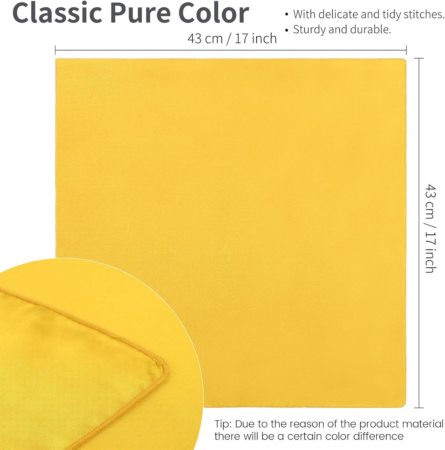 ANECO 16 Pack Square Satin Napkin Bright Silk Table Napkin Soft Smooth Fabric Table Napkin for Wedding Banquet Party Decoration, Yellow, 17 x 17 Inch