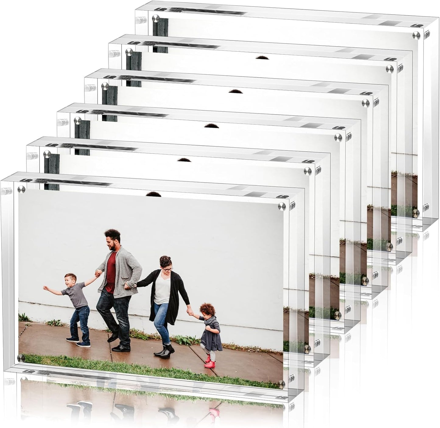 6 PACK Clear Acrylic Picture Frames 5x7 inch Vertical or Horizontal Stand-Up Desktop Table Top Acrylic Photo Blocks Frame Set with Heavy Magnetic Double-Sided Clarity - Ideal for Wedding,