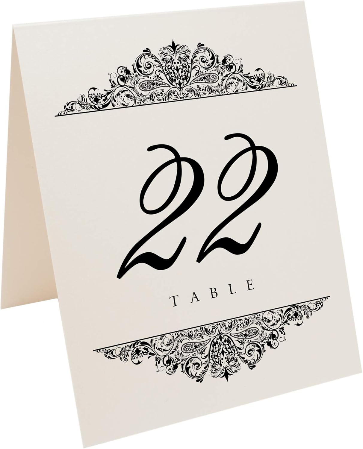 Paisley Wedding Table Numbers (Select Color/Quantity), Champagne, Black, 1-65, Double Sided, Tent or Use in a Stand, Great for Parties & Restaurants - Made in the USA