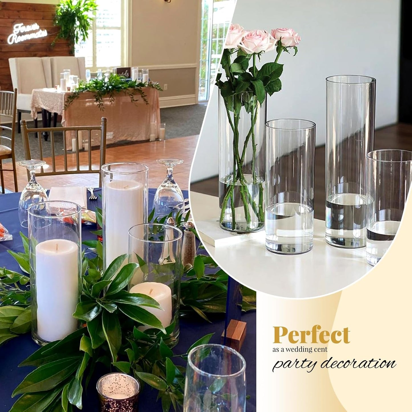 12Pack Glass Cylinder Vases for Centerpieces - 8 Inch Tall Flower Vase for Wedding Decorations, Floating Candle Holder Vase Bulk,Glass Hurricane Candle Holders for Table Shelf, Party, Home Decor