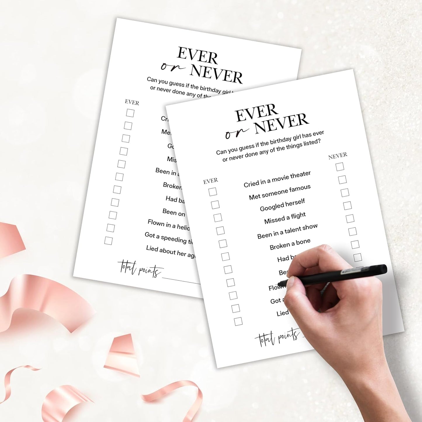 Birthday Party Games, Ever or Never, 25 Pcs Card Set for Guests, Fun Birthday Game for Teen Adults – A03