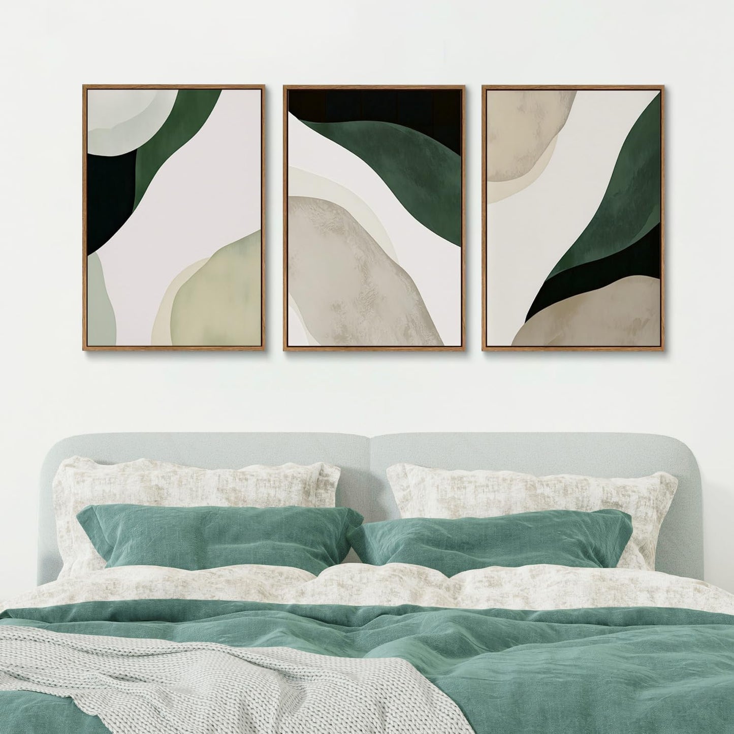 myusuar 3 Piece Large Modern Abstract Canvas Framed Wall Art For Living Room, Green Black White Minimalist Wall Art Decor Posters Prints For Bedroom Office 16x24in