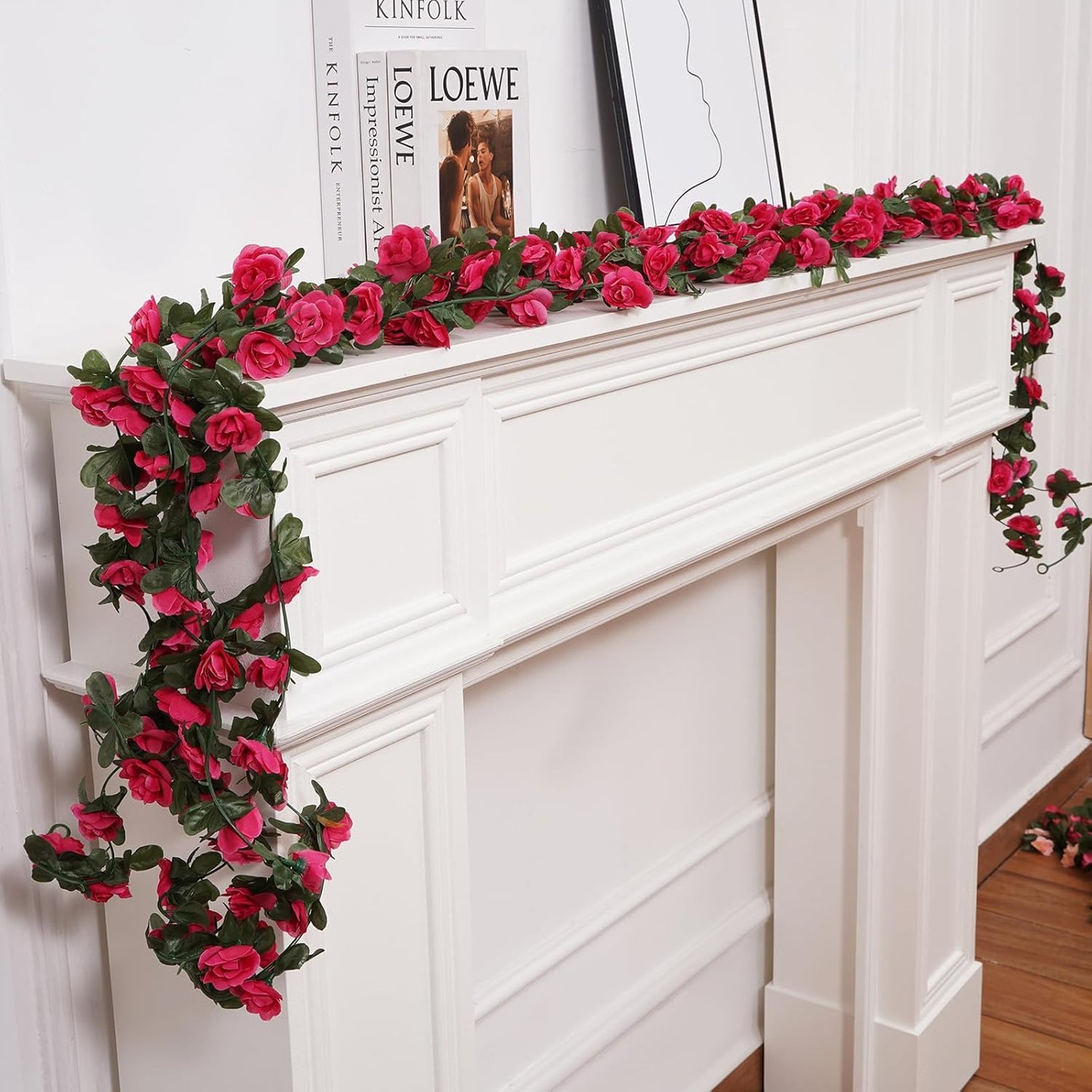 10 Pcs 82FT Flower Garland, Artificial Rose Garland Flowers Plants Fake Flower Hanging Rose Ivy, Birthday Party Valentine's Day Wedding Wall Arch Decor（Fuchsia）