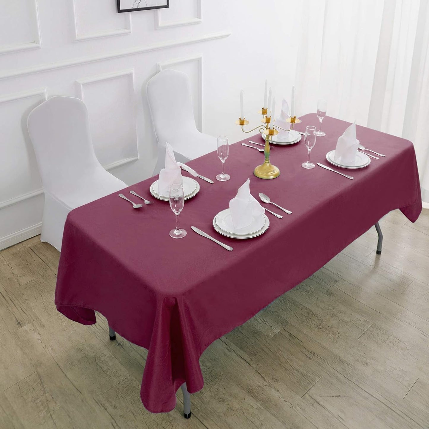 Rectangle Tablecloth 90x156 inch Washable Polyester Fabric Table Cloth for Wedding Party Dining Banquet Decoration（90x156, Burgundy）