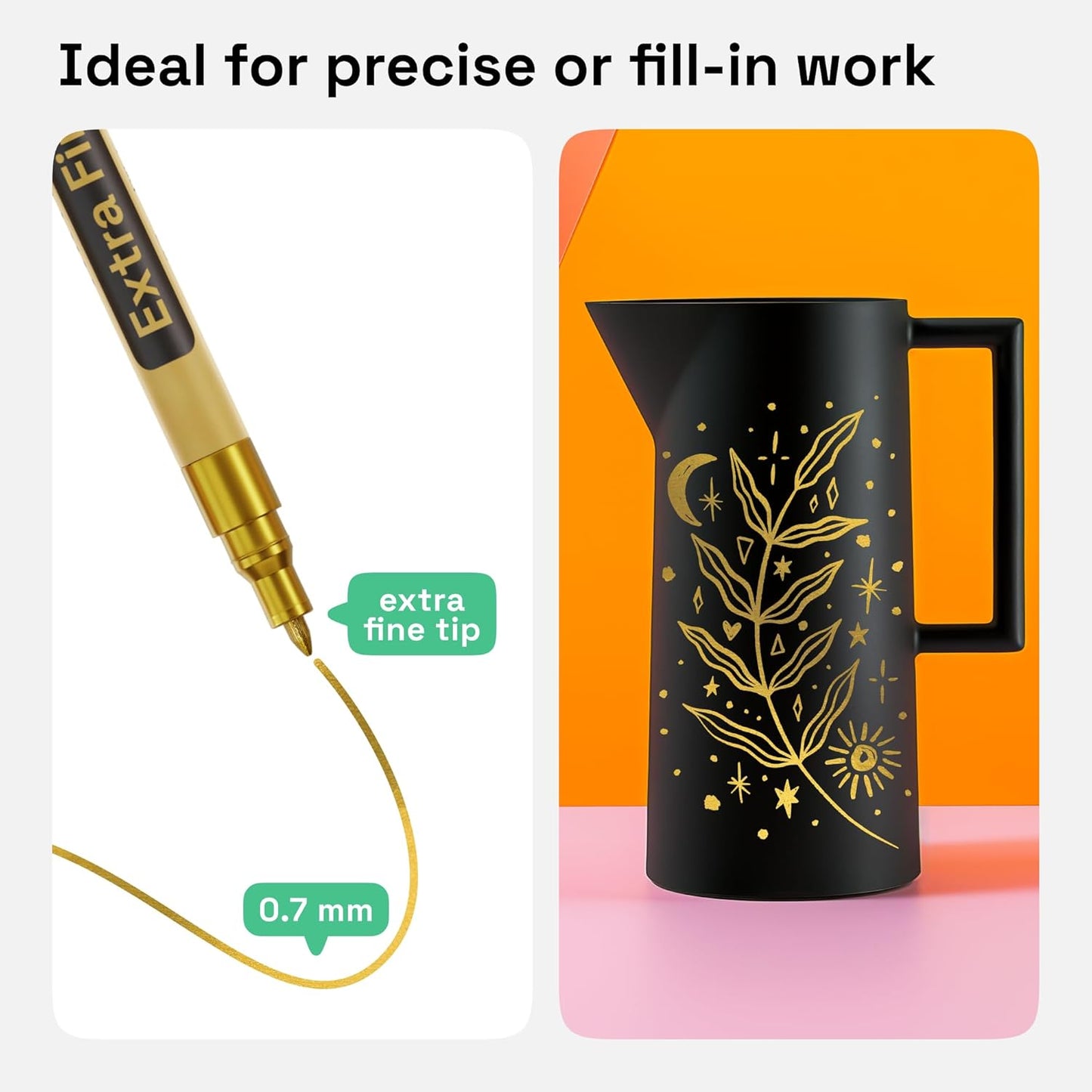 ARTISTRO 2 Gold Permanent Marker - Waterproof Markers for Tire, Fabric, Rocks, Glass, Ceramic, Wood, Paper - Oil Based Metallic Paint Pens - Extra-Fine Tip 0.7mm