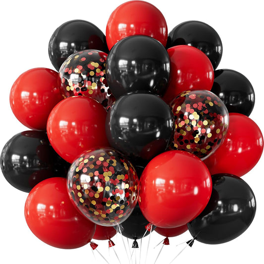 Red and Black Balloons - 12 Inch Red Black Latex Balloons Glitter Confetti Balloon Party Balloon for Racing Car Poker Card Casino Party Decorations, Birthday Wedding Party Supplies