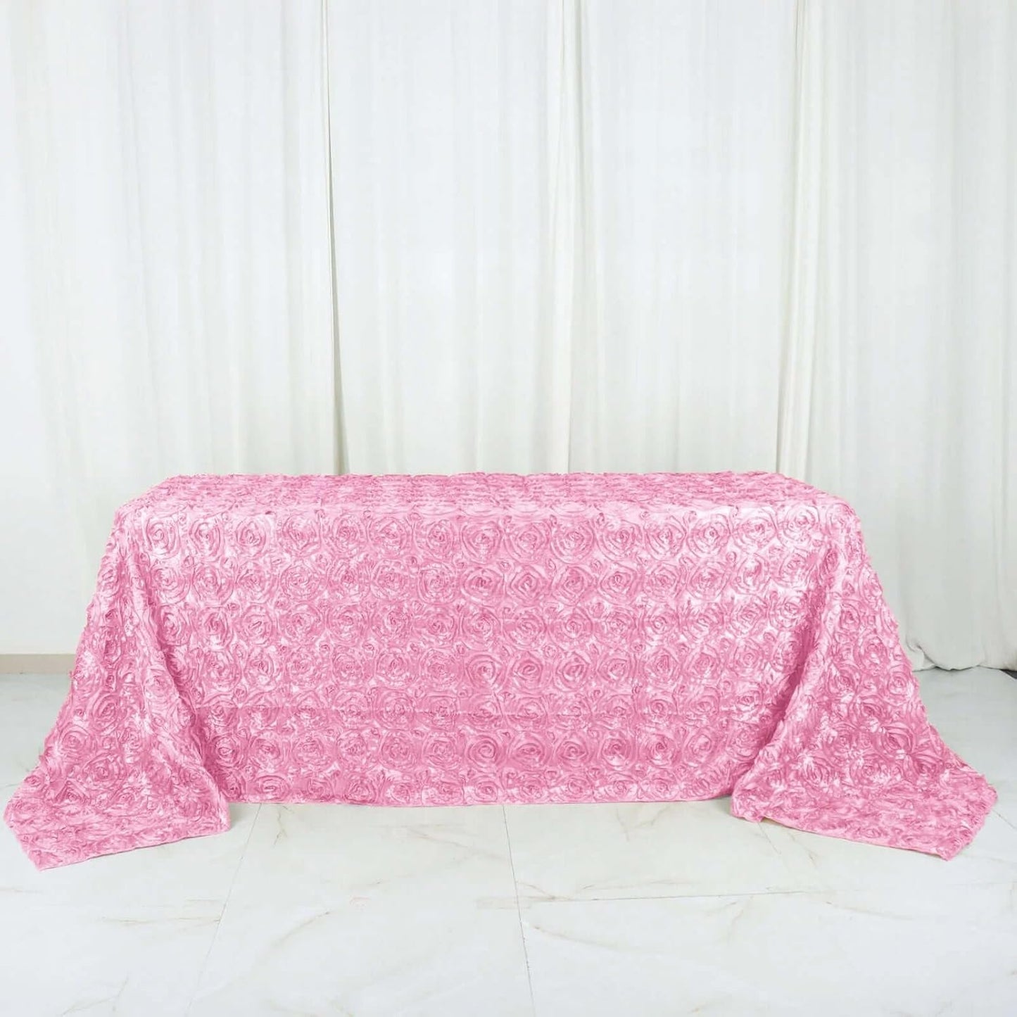 Efavormart 90"x132" Wholesale Rectangle Table Cover Pink Grandiose Rosette 3D Satin Tablecloth for Wedding Party Event Decoration