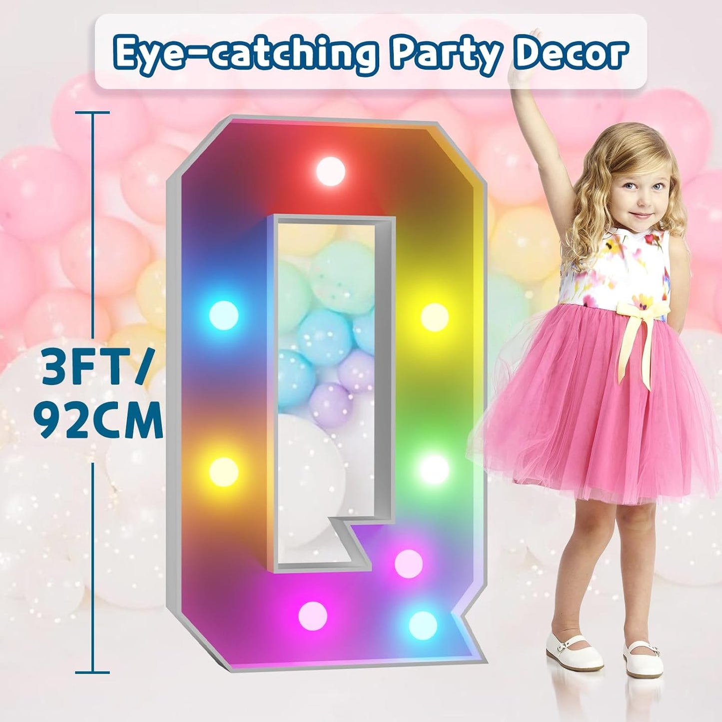 imprsv 3FT Colorful Marquee Light Up Letters Q, 18 Colors Light Up Sign Alphabet Sign with Remote, One Letters First Birthday, Large Letters for Birthday Engagement Anniversary Wedding Party Decor