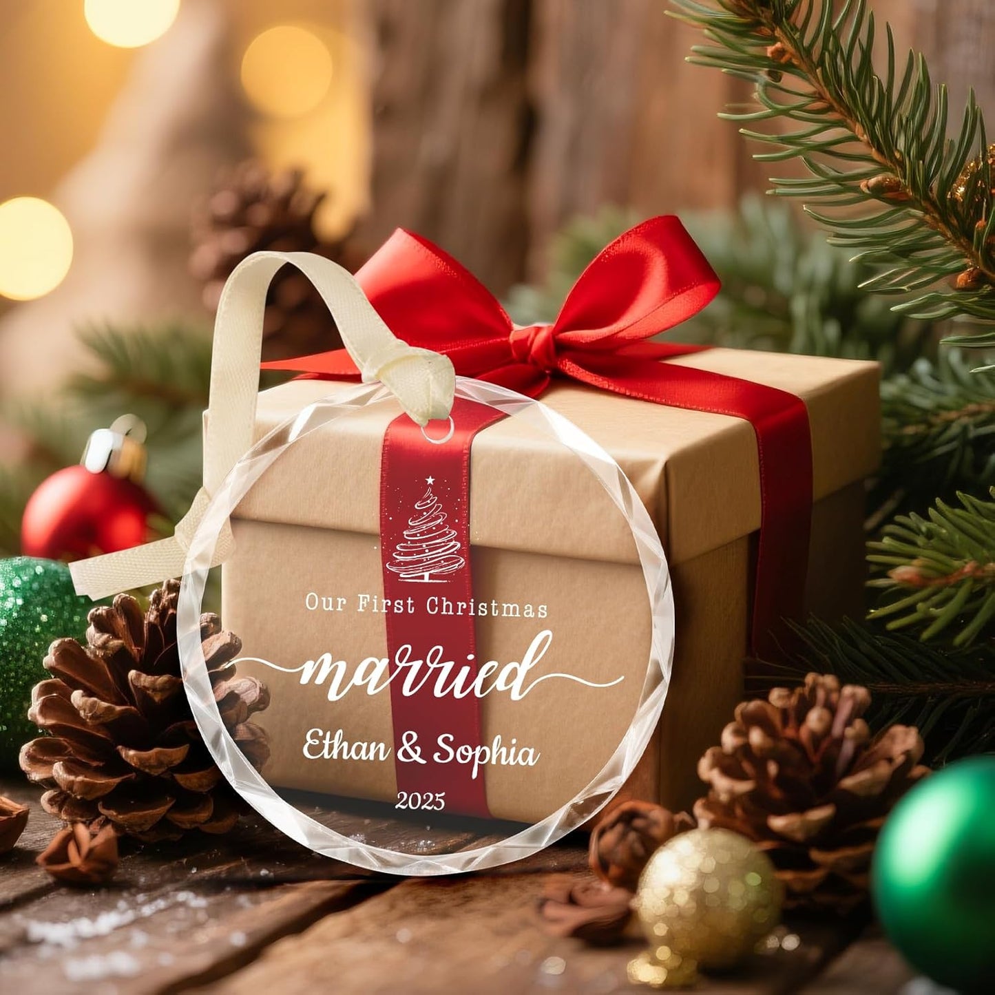 First Christmas Married Ornament 2025, Bridal Shower Gifts, Custom Christmas Ornament 2025 Just Married Decorations, Personalized Wedding Gifts for Couple Newlyweds