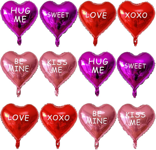 12 Pcs Red Heart Shaped Balloons 18 Inch XOXO | LOVE | SWEET Valentine Balloons for Valentines Day Bridal Shower Wedding Party Decorations (Red,Pink, Hot Pink)