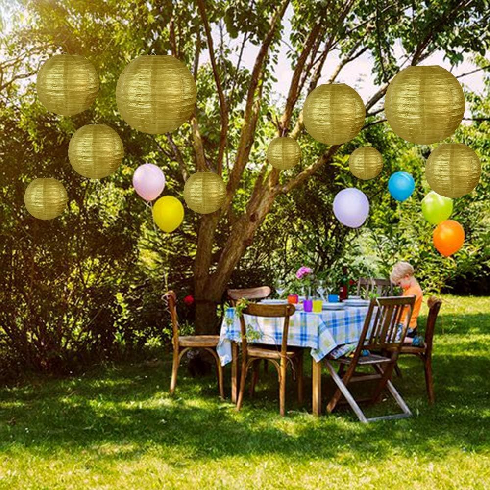 BEISHIDA 12-Inch Gold Paper Lanterns Decorative Chinese/Japanese Hanging Round Paper Lanterns Lamp for Birthday, New Years,Wedding,Christmas, Baby Bridal Shower, Home Decor, Party Decoration (6 Packs)