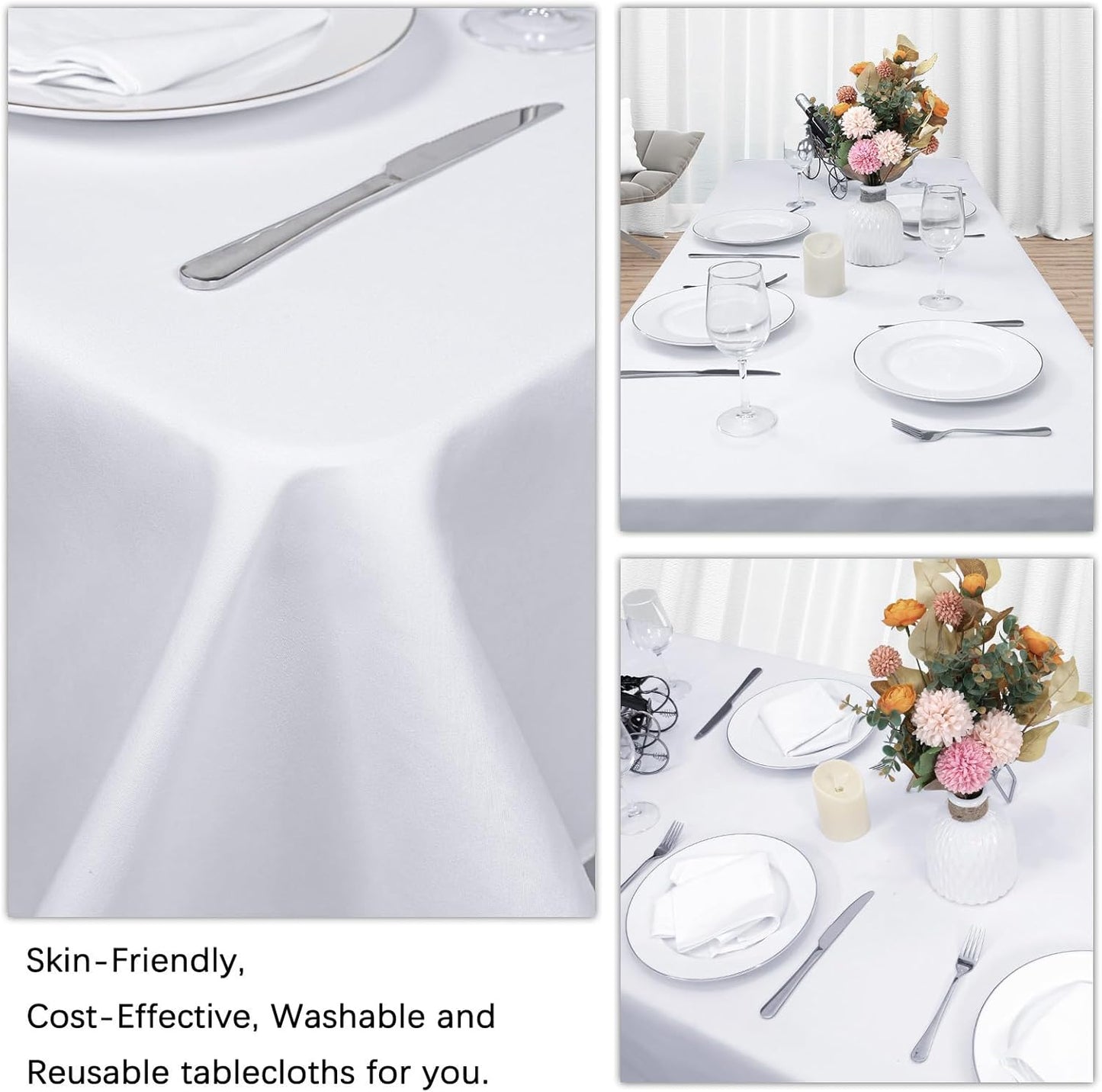8 Pack White Table Cloth 60 x 102 Inch Rectangular Tablecloths for 6 Foot Rectangle Tables, Wrinkle Resistant White Tablecloth Washable Polyester Fabric Table Covers for Party Wedding Banquet